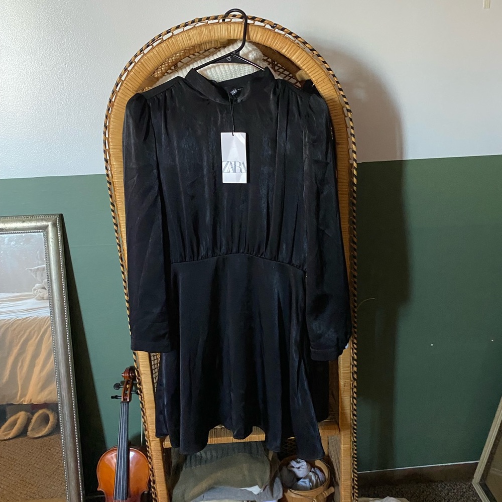 Zara Satin Mini Dress Black